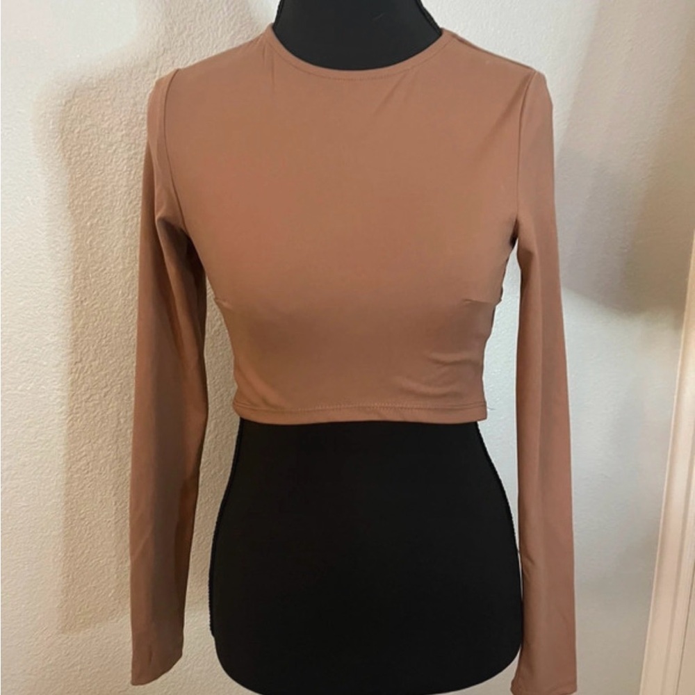 Cotton On Long Sleeve Micro Cropped Top - Taupe Boho